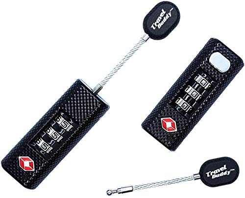 2 x Travel Buddy TSA candado de cable de seguridad con combinación de 3 dientes, maleta de viaje, bolsa de equipaje, código de bloqueo, cable (negro)