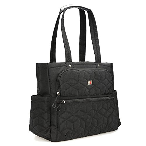 Leathlux Large Capacity Waterproof Diaper Bag Portable Multifunction Stroller hooks Mummy Package with Matching Baby Changing Pad Tote Bag Set Cotton Canvas - Black