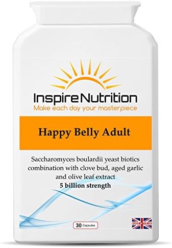 Happy Belly Adult - saccharomyces boulardii probiotic (30 vege caps) ,for a healthy and balanced intestinal tract, 110% Money back Guarantee