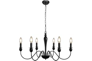 MRHYSWD Black Chandelier, 6 Lights Metal Vintage Chandeliers Ceiling Lights Living Room Bedroom Kitchen Hall, Vintage Pendant Light with E14 Socket - Height Adjustment - Without Bulbs