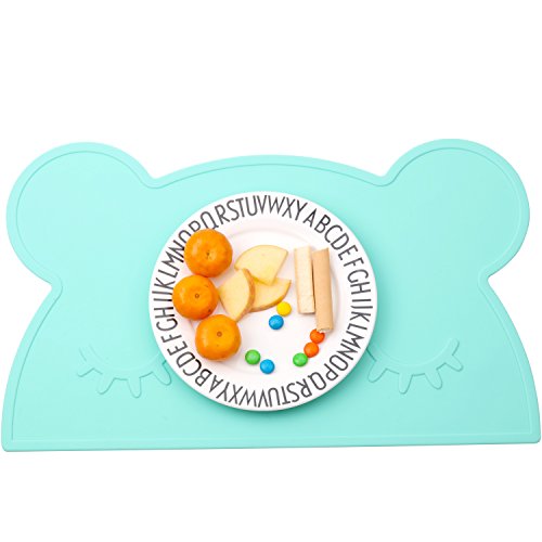 Rutschfeste Tischunterlage Süßes Bärendesign Tischset abwaschbar aus Silikon, für Babys, Kleinkinder und Kinder , tragbar spülmaschinentauglich, mikrowellentauglich, durch FDA zugelassenes Geschirr, ein BPA-freies, Passend für die meisten Hochstuhl-Tabletts