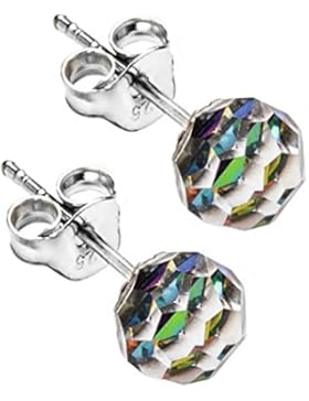Aurora Nordlicht Kristall Ohrstecker 6 mm rainbow colour 925 Sterling Silber facettiert