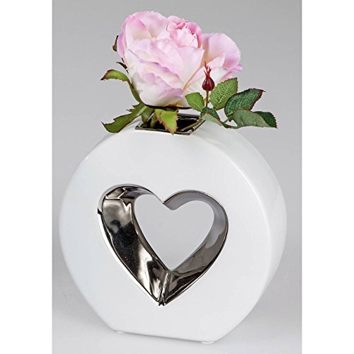 Deko Vase HEARTS Herz oval H. 15cm weiß silber Keramik Formano