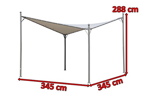 OUTFLEXX hochwertiger Deltapavillon aus silber mattem Aluminium, Dachrohre aus Stahl, Dach aus Polyester in beige, 350 x 350 x 288 cm, modern, Deltaform, dreieckig, wetterfest, Sonnensegel - 5