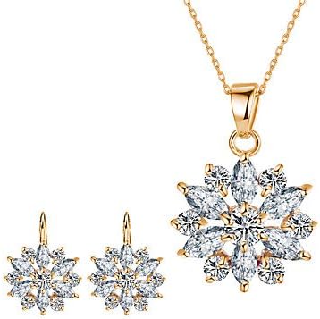 SHUAIGUO Jewelry Set Women's AAA Cubic Zirconia Cubic Zirconia Rhinestone Leaf Jewelry Set 1 Necklace 1 Pair of Earrings - Classic Euramerican Fashion Leaf, gold