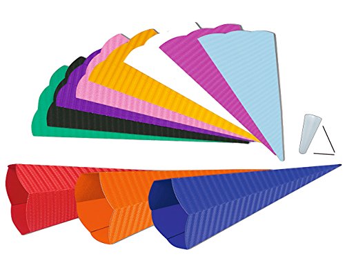Zuckertüte - Rohling aus 3-D Wellpappe - freie Farbwahl ! - 33 / 42 / 70 cm - mit / ohne Kunststoff Spitze - Schultüte zum selber Basteln - 6 eckig - Bastelschultüte - Bemalen und Bekleben