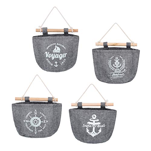 Preisvergleich Produktbild LegendTech 4 Stück Hängende Taschen Aufbewahrungstasche Hanging Veranstalter Wandtür Organizer Tasche Navy Stil Baumwolltasche für Schlafzimmer Büro Badezimmer 21.5 * 18cm / 8.5 * 7" Grau