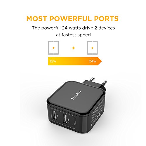 [Smart Charge]EasyAcc® USB Ladegerät 24W 4.8A 2-Port Portable Adapter für iPhone SE, 6s, 6 Plus, iPad Pro / Air / Mini, Galaxy S7, S6 Edge, S6 Plus und viele mehr, Schwarz - 3