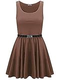 Damen Kleid mit Gürtel Ärmellos Ausgestellt Party Skater Kleid - Mokka, EU 36-38