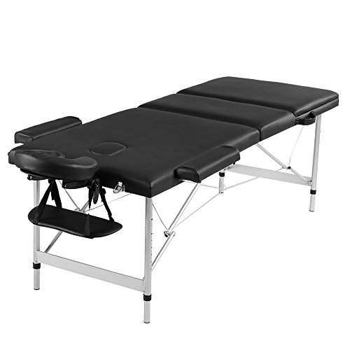 Tuff Concepts Lightweight Portable 3 Section Massage Table Beauty Therapy Couch Bed with Free Carry Bag (Black, Aluminium)