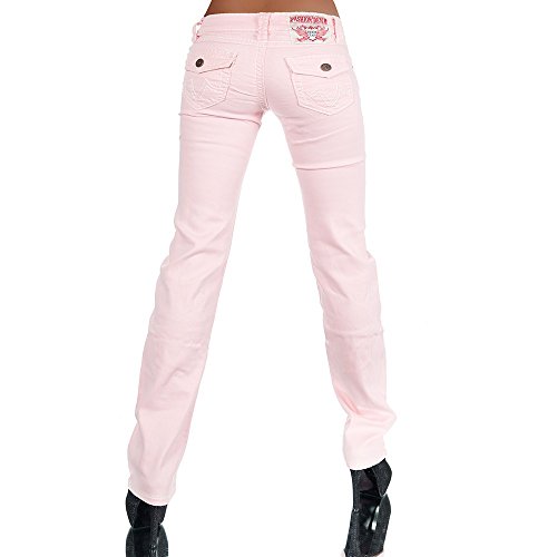 H922 Damen Bootcut Jeans Hose Damenjeans Hüftjeans Gerades Bein Dicke Naht Nähte, Farben:Rosa;Größen:40 (L) - 