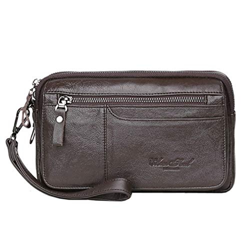 Xieben Bolso De Cuero Correa para La Muñeca para Hombre Titular De Teléfono Bolso para La Bolsa Negocio Compartimientos Múltiples Bolso iPhone X / 8/8 Plus Café