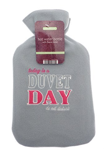 Hot Water Bottle with Fleece Cover Grey -Today is a Duvet Day by Country Club
