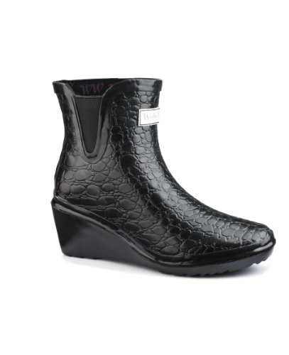 Wedge Welly Women's Man Eater Chelsea Wellington Boots Black 5 UK
