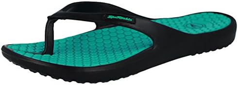 Sport SURF Ladies Surf EVA Toe Post Slip on Flip Flops Flat Beach Pool Sandals Size 3-8 (UK 6/EU 39, Black/Turquoise)