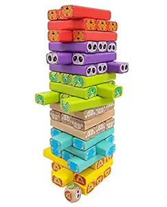 Toyshine Wooden Animal Tumbling Tower Game | Colored Wooden Blocks Stacking Board Games for Kids Ages 4-8
