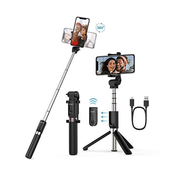 Yoozon Bluetooth Selfie-Stick Stativ mit Fernbedienung, 360°Rotation Selfie Stange Monopod kabellos für die meisten iPhone Android Smartphones