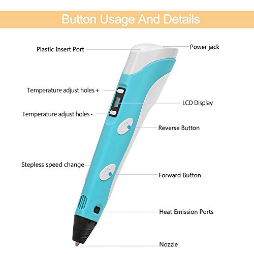 3D Druck Stift, Oxygentle OGP-2 3D Pen mit LCD Temperaturanzeige für 3D Zeichnungen zur Erstellung von dreidimensionalen Zeichnungen, Kunstwerken, Modellen, uvm. von Hand. Kompatibel mit 1,75 mm ABS und PLA Filament - 2