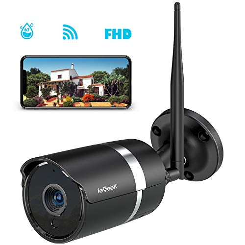 Caméra Surveillance WiFi Extérieur, ieGeek 1080P HD Caméra Sécurité avec Etanche IP67, WiFi Antenne 5dbi, Supporte Onvif, Vision Nocturne, Audio Bidirectionnel, Détection de Mouvement et Email Push