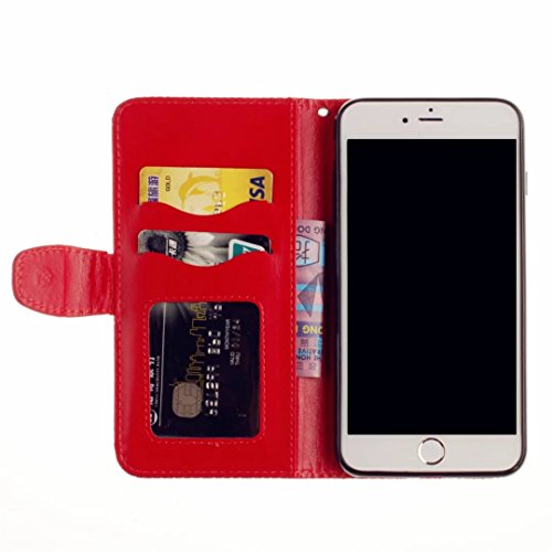 MUTOUREN für iPhone 7 plus 5.5 Zoll Hülle Schutzhülle PU Leder Bookstyle Handyhülle Brieftasche Wallet Schale Portemonnaie Klapphülle mit Standfunktion Taschen kratzfeste Stoßfest Magnetic Snap Bumper Schale – Geprägte Muster indische Mandala Rot + Stylus Touch Pen - 5
