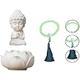 Aarambh Lotus Baby Buddha Statue with Holy Mala | Peaceful White Buddha Monk Idol for Home Decor, Office Desk & Car Dashboard | Spiritual Gift Item – Pack of 1