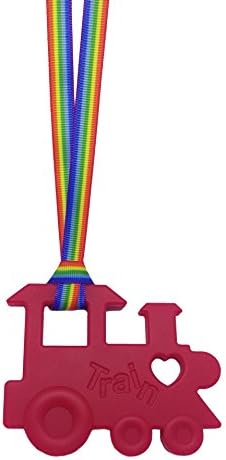 Sensory Oojamabobs - Train pendant chew necklace - Autism - Red with lanyard (6 designs available!) (54cm, Rainbow)