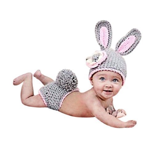 Newborn Baby Photography Props Rabbit Outfit Girl Handmade Bunny Knitted Hat