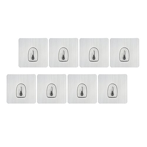 Preisvergleich Produktbild Shintop 8 Stück Haken Wiederverwendbar, Magischer Haken Selbstklebend Wasserdicht Ohne Bohren für Küche, Badezimmer, Schlafzimmer, Büro (Silber)