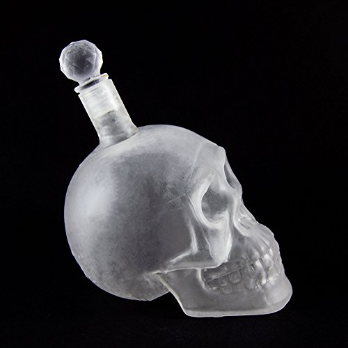Skull – Flasche (1000 ml) für die Hausbar / Party/ Halloween/ Geschenk im Totenkopfdesign, Vodka -Whiskey – Flasche Kristall – Schädel, Totenkopf, Wein- Dekanter, Schnapsglas, transparent - 2