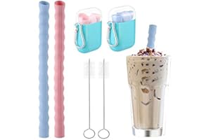 DOBEN Składana słomka silikonowa Boba, przenośna, wielokrotnego użytku, zamykany zestaw słomek do picia ze szczotką do czyszczenia i etui, do Bubble Tea, koktajli mlecznych, napojów Jumbo (niebieski i różowy)