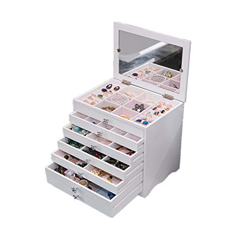 Preisvergleich Produktbild Mr. Fragile Schmuck-Aufbewahrungsbox, Großraum-Schmuck-Aufbewahrungsbox, Holzschublade-Schmuckbox Dress für Schminktisch, Schlafzimmer, Bad,mit Spiegel