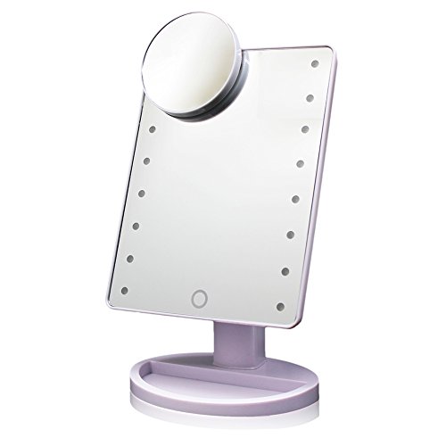 Familiar LED Kosmetikspiegel Familiar Schminkspiegel Touchscreen 16 LED beleuchtete Make-up-Spiegel mit batterie abnehmbare 10x Vergrößerungsspiegel 180 frei drehbare bewegliche perfekt für Make-up, Peeling, Badezimmer, Ankleideraum, Facewashing, Tweezing(Weiß)