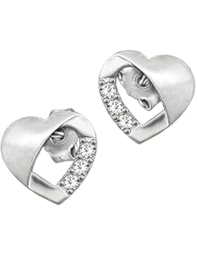 CLEVER SCHMUCK Silberne kleine Ohrstecker Mini Herz 6 mm teils offen mit 3 Zirkonias seidenmatt und glänzend STERLING...