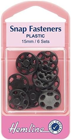 Hemline Snap Fasteners - Plastic 15mm, Black, 6 sets