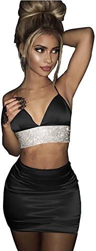 Women's Sexy Silk Elastic Strap Two-Piece Package Buttocks Short Skirt For Prom (XL, Black)