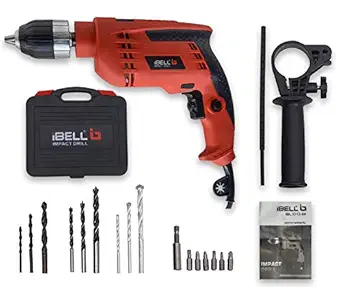 IBELL Impact Drill 13mm, 650W, 2800RPM with Auto Chuck in BMC Box and 17 Accessories (Red, Black)