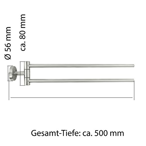 Badserie Ambiente – Handtuchstange, Handtuchhalter mit 2 beweglichen Armen aus robustem Edelstahl matt – zur Wandmontage - 5