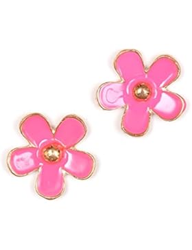 Idin Ohrclips - Rosa emaillierte Blumen, vergoldet mit Rotgold (ca. 18 x 17 mm)