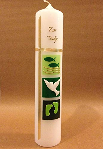 Taufkerze Mädchen Junge - in grün, Zubehör zum selbstbeschriften dabei. Verpackungskarton kann für die Aufbewahrung der Kerze später benutzt werden. Handarbeit. - 2