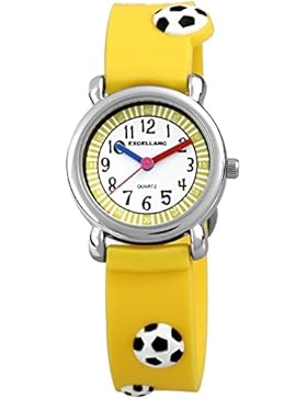 Excellanc Fussball Kinderuhr mit Silikonband Soccer Lernuhr Armbanduhr Gelb