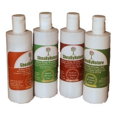 Sheabynature set of 6 x 250ml Bottles of African Black Soap Moisturising Shower Gel Body Wash with Jasmine, Cedarwood and Rosewood Essential Oils. Fairly Traded shea butter, Detergent Free, Hand made.