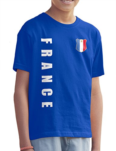AkyTEX Frankreich France Kinder Trikot Fanshirt T-Shirt Shirt WM 2018 Name Nummer (Royalblau, 128)