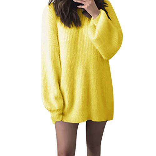 DAY8 Pull Femme Hiver Chaud Long Manteau Femme Grande Taille Automne Chandail Mohair Robe Pull Femme Pas Cher Mode Chic Tricoté Femme Sweat Pullover Femme Vêtement Haut Tunique Fille (4XL, Jaune)