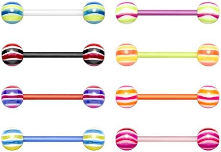 WAVES Pack of 8 Tongue Piercing Bars