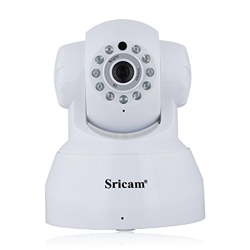 Sricam Cámara IP 720P ONVIF Cámara IP inalámbrica para Interiores Pan/Tilt P2P Vista remota con 10 Metros Compatibilidad con visión Nocturna Detección de Movimiento/Audio bidireccional (Blanco-SP012)