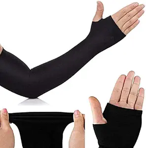 Divine AtoZ Online Divine AtoZ Onlne Black Fully Stretched Skinny Fit Arm Sleeves for Hand Cover Arm to Sunscreen (Free Size)