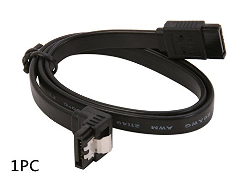 kuyia SATA 3 Kabel mit 35 cm schwarz Verschlussriegel gerade zu rechten Winkel 90 Grad | kompatibel bis zu S-ATA/600 | Serial ATA | 1,5 GBs/3GBs/6GBs (abwärtskompatibel) - 3