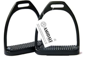 AMIDALE SPORTS ALUMINUM LIGHT WEIGHT STIRRUPS HORSE RIDING WITH TREADS 4.75" BLACK