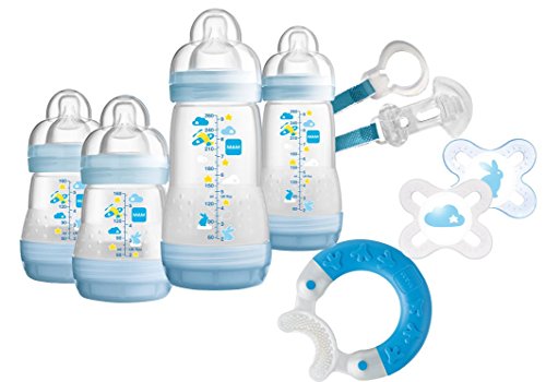 MAM Set 3 – Startset – Flaschen Sauger Sterilisator Flaschen- & Babykoster 22 tlg. – Blau + gratis Schmusetuch Löwe Leo - 2
