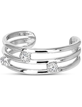 Vorra Fashion - Dreidraht-Zehenring aus 925er Sterlingsilber, mit platinierten, kubischen Zirkonia-Steinen -